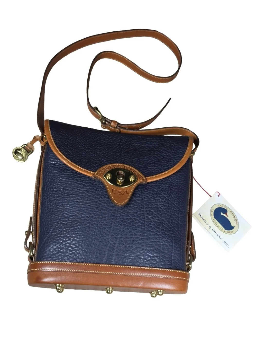 NWT Vintage Dooney & Bourke Cavalry Spectator Bag Navy Blue Tan AWL Crossbody